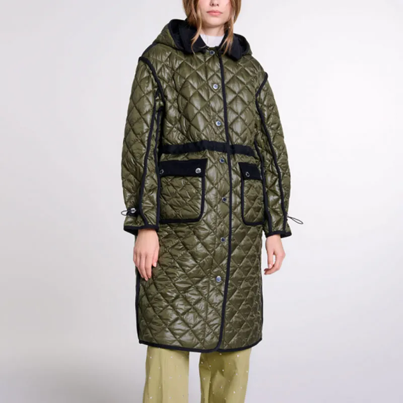 Maje Contrast trim Quilted Puffer Jacket-1