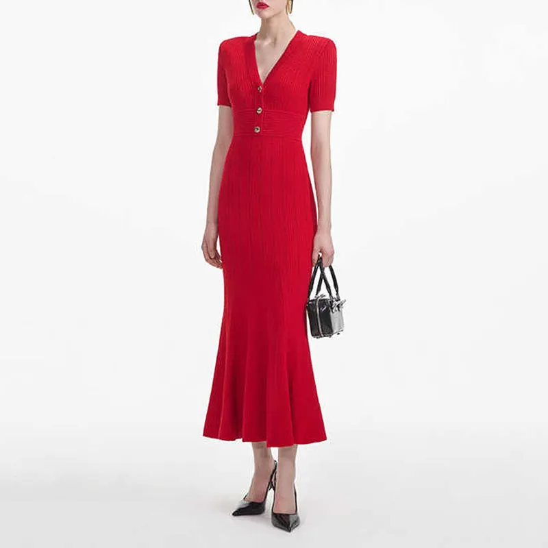 Self portrait Short Sleeved Dress Women's True Red-1
