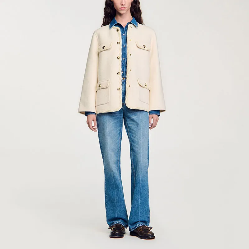 Sandro Braided trim Felted Jacket-1