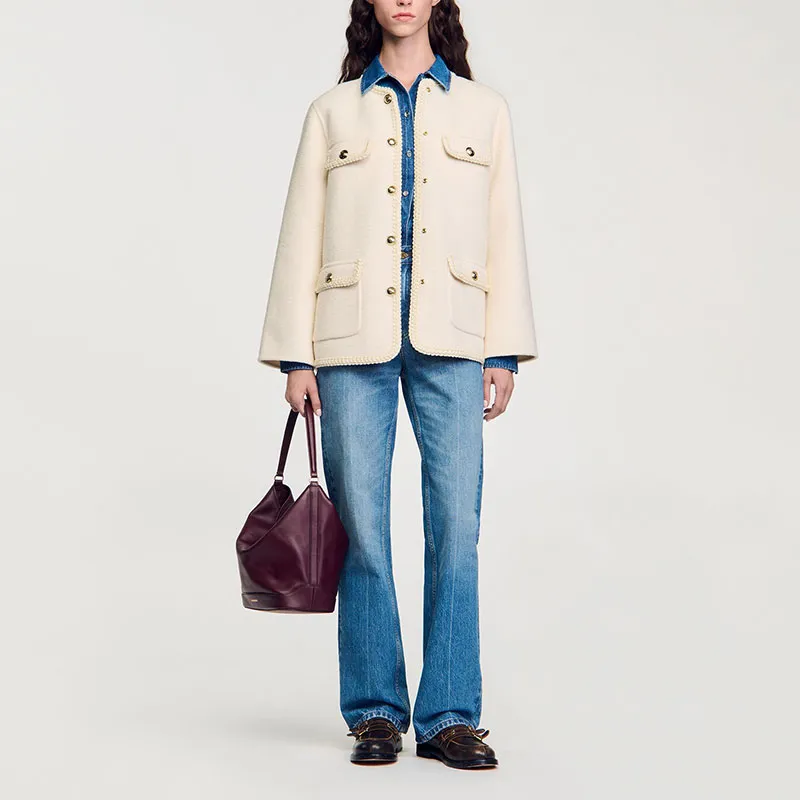 Sandro Braided trim Felted Jacket-3