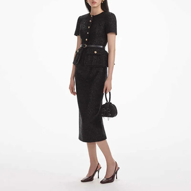 Self portrait Tinsel Boucle Tailored Midi Dress-2