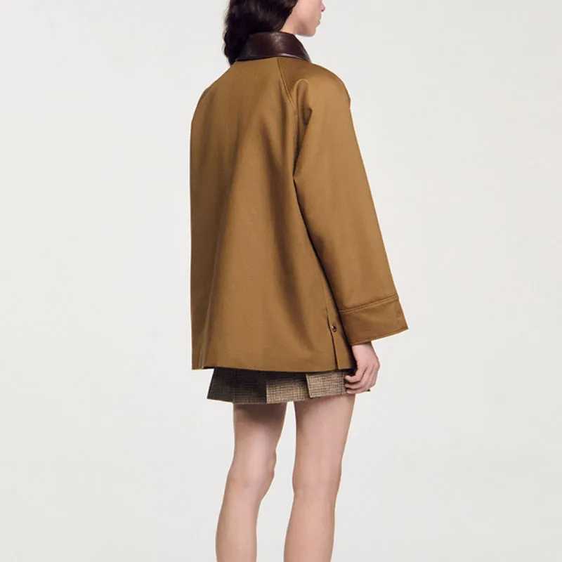 Sandro Leather collar Coat-2