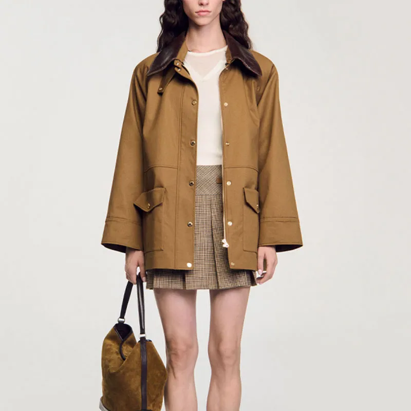 Sandro Leather collar Coat-1