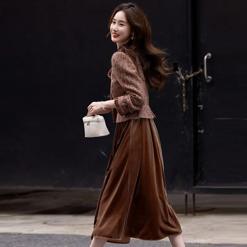 【dme】 Long Sleeved Dresses Women's Brown Red-4