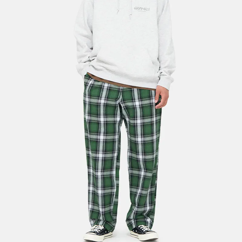 Gramicci FW24 Casual Pants Unisex White Green Plaid-1