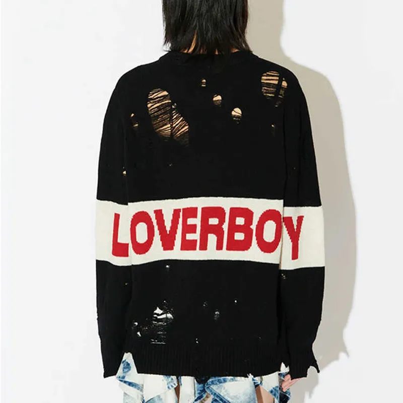 CHARLES JEFFREY Loverboy Logo intarsia Distressed Sweater-3