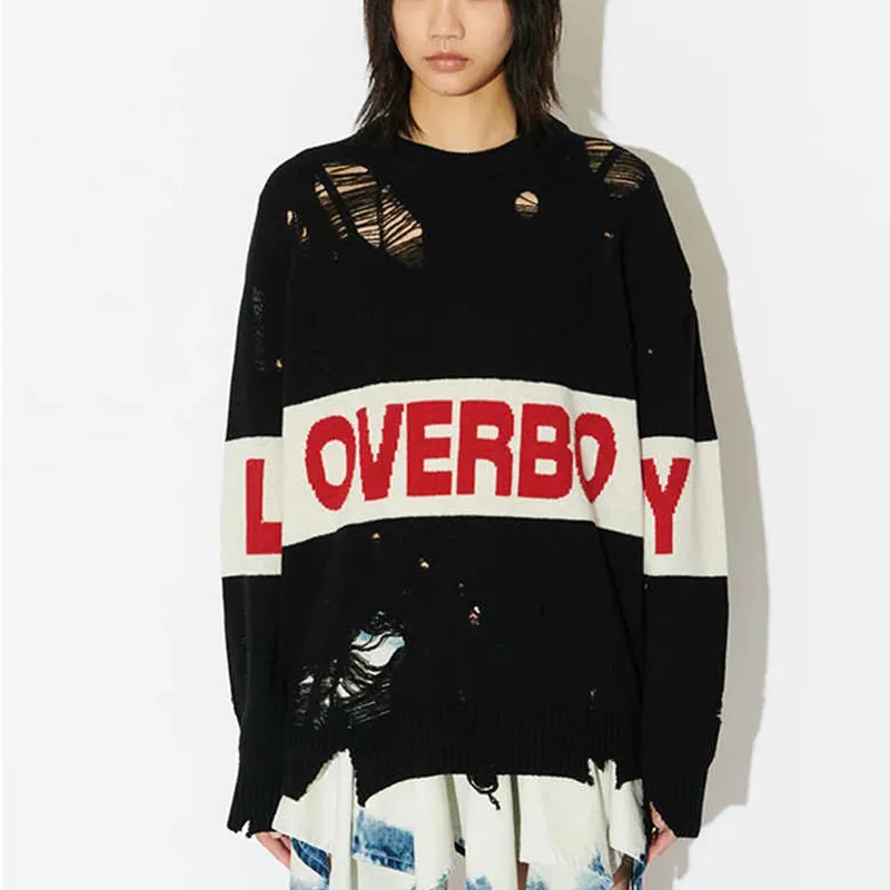 CHARLES JEFFREY Loverboy Logo intarsia Distressed Sweater-2