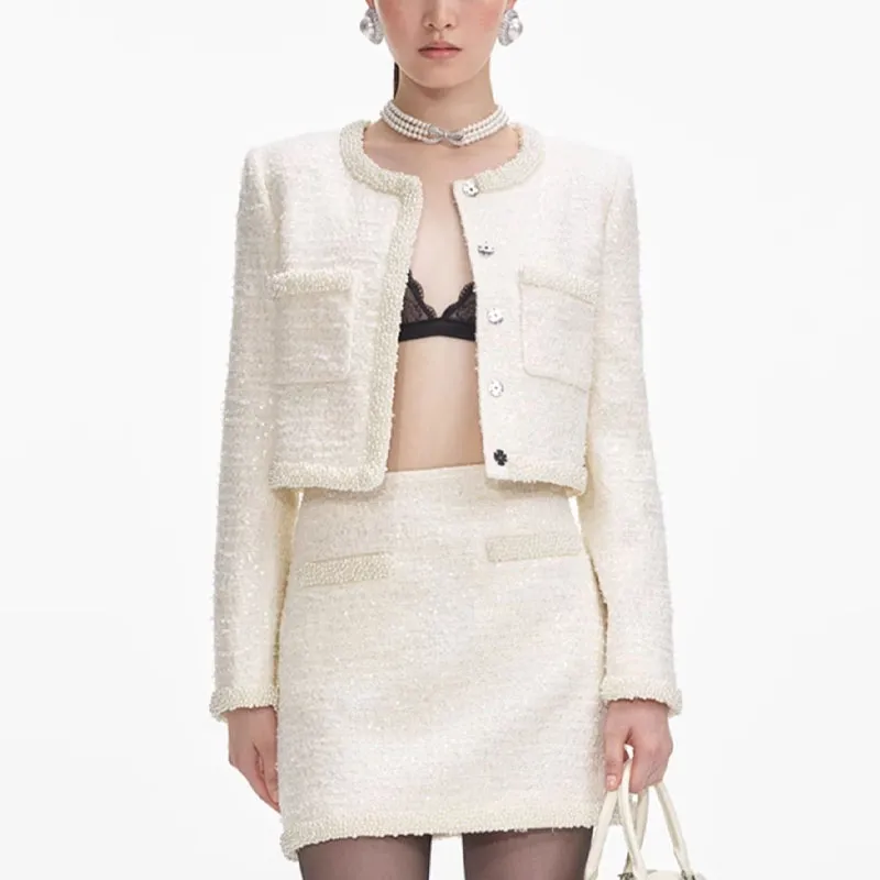 Self-portrait Boucle Embellished Trim Jacket-1