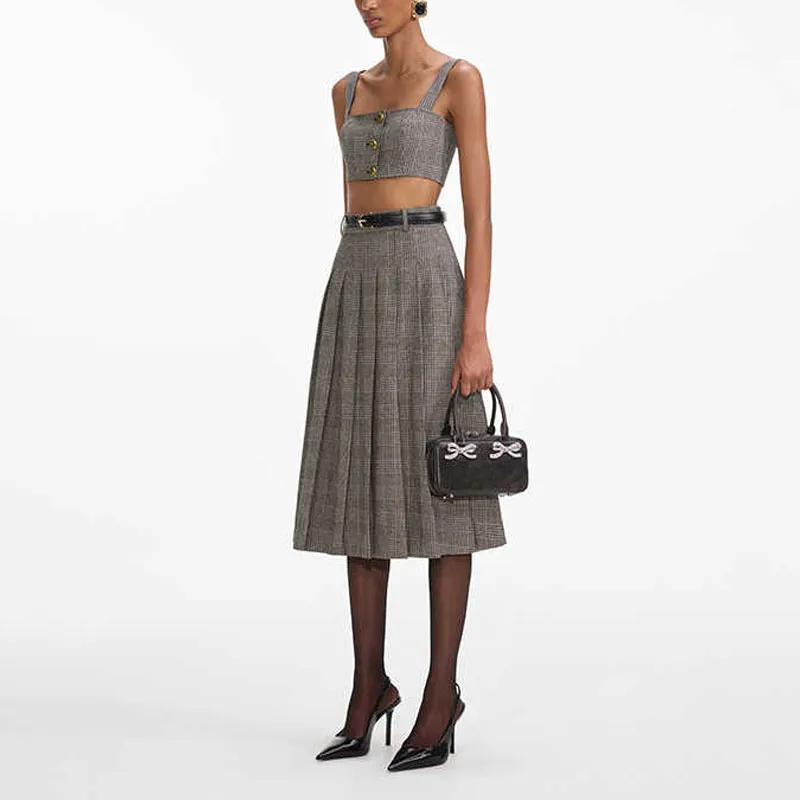 Self-portrait Check Pleated Midi Skirt-1