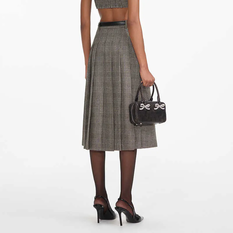 Self-portrait Check Pleated Midi Skirt-2