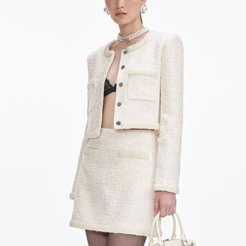 Self-portrait Boucle Embellished Trim Jacket-3
