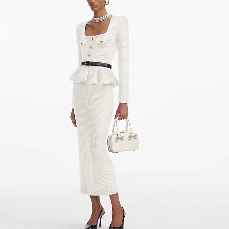 Self portrait Long Sleeved Dress Women's Ivory White-1