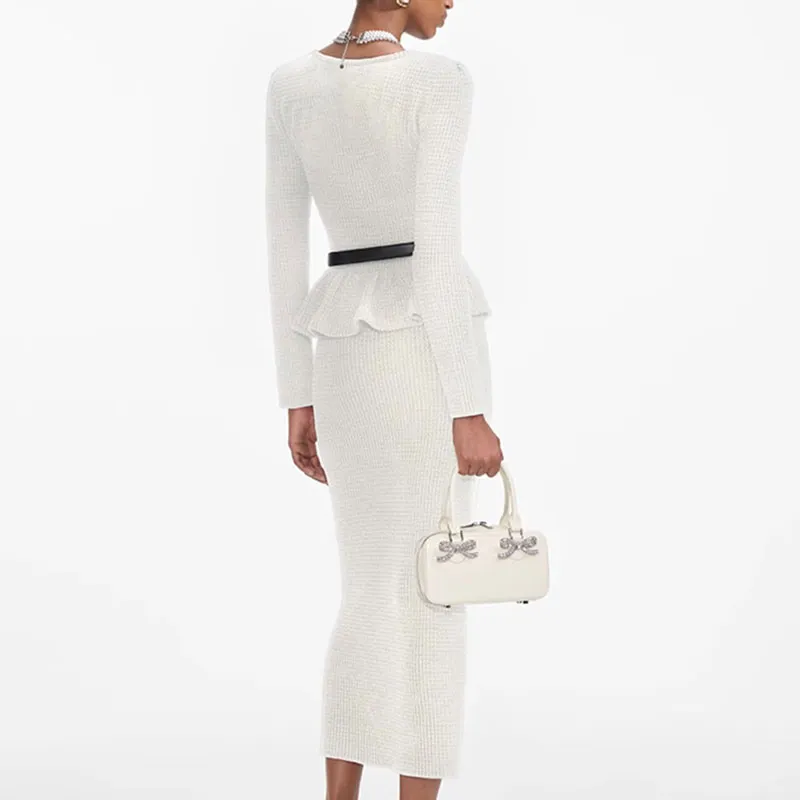Self portrait Long Sleeved Dress Women's Ivory White-2