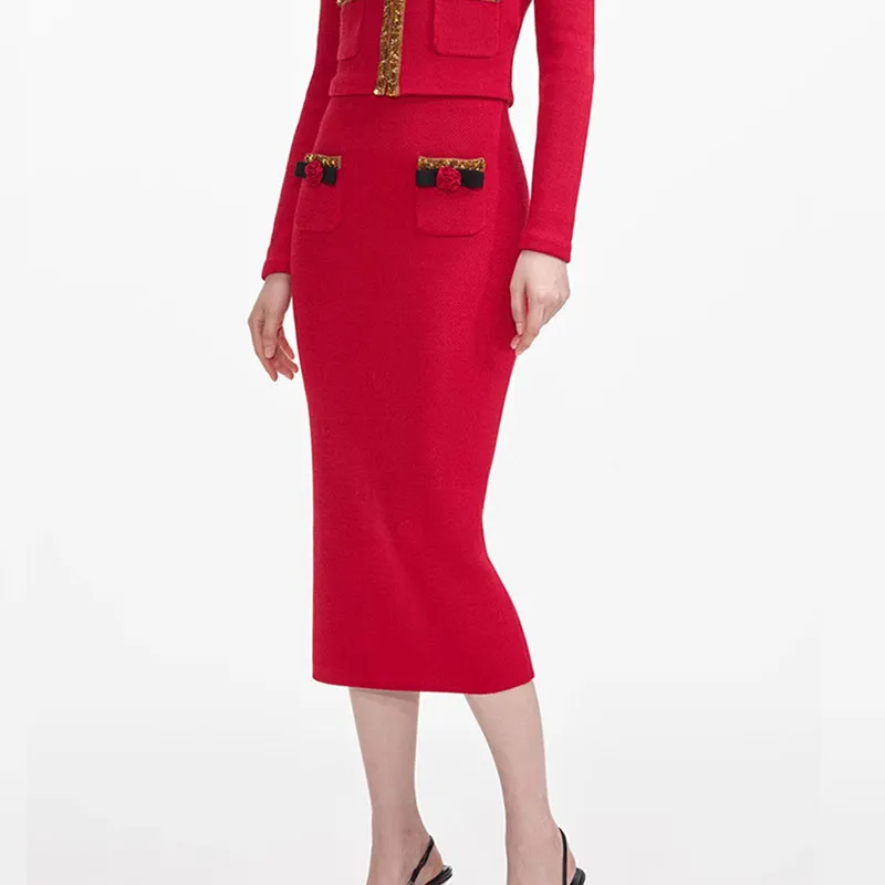Self portrait Knitted Corsage Midi Skirt-3