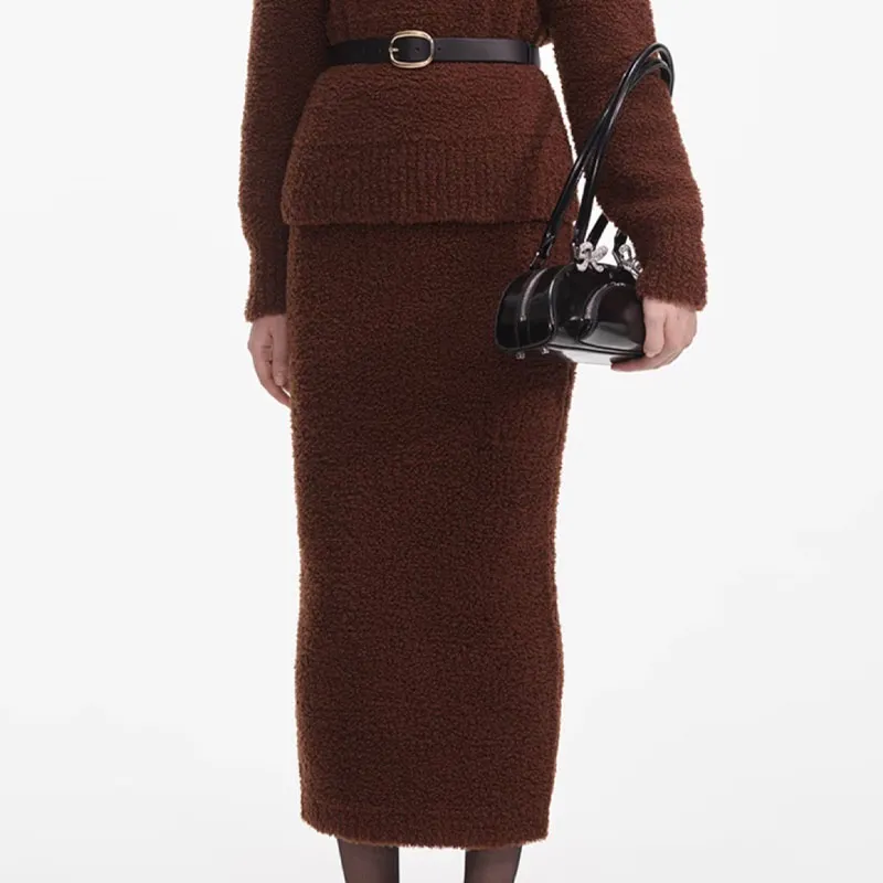 Self portrait Knit Long Skirts Women's Dark Brown-3