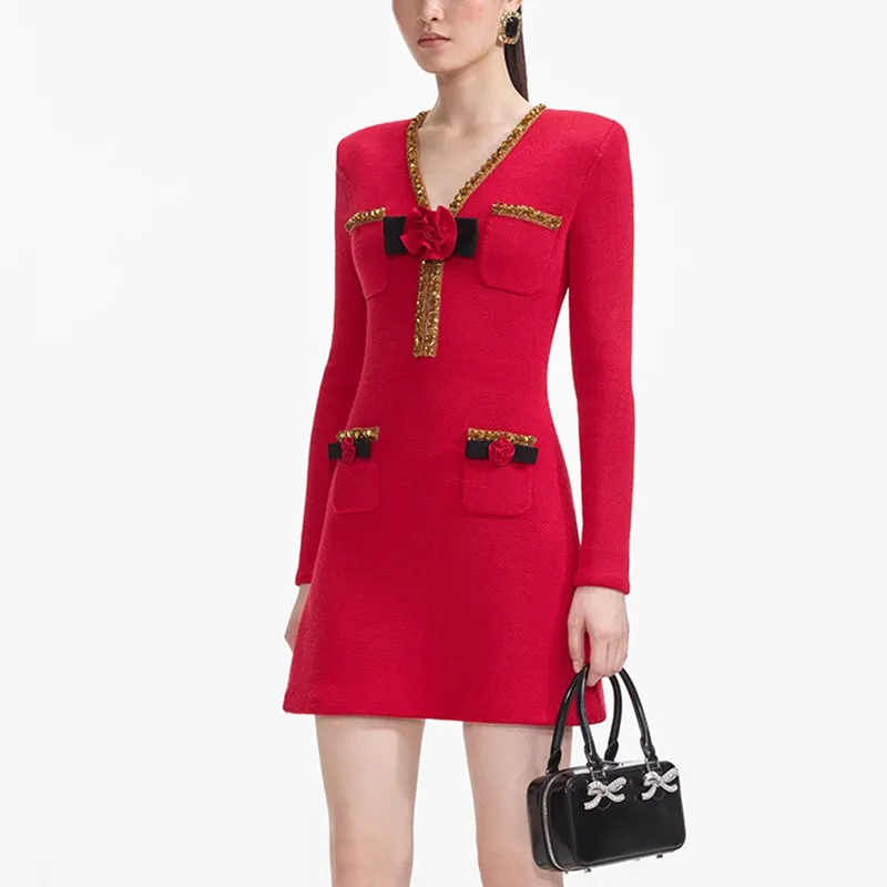 Self portrait Textured Knit Corsage Mini Dress-3