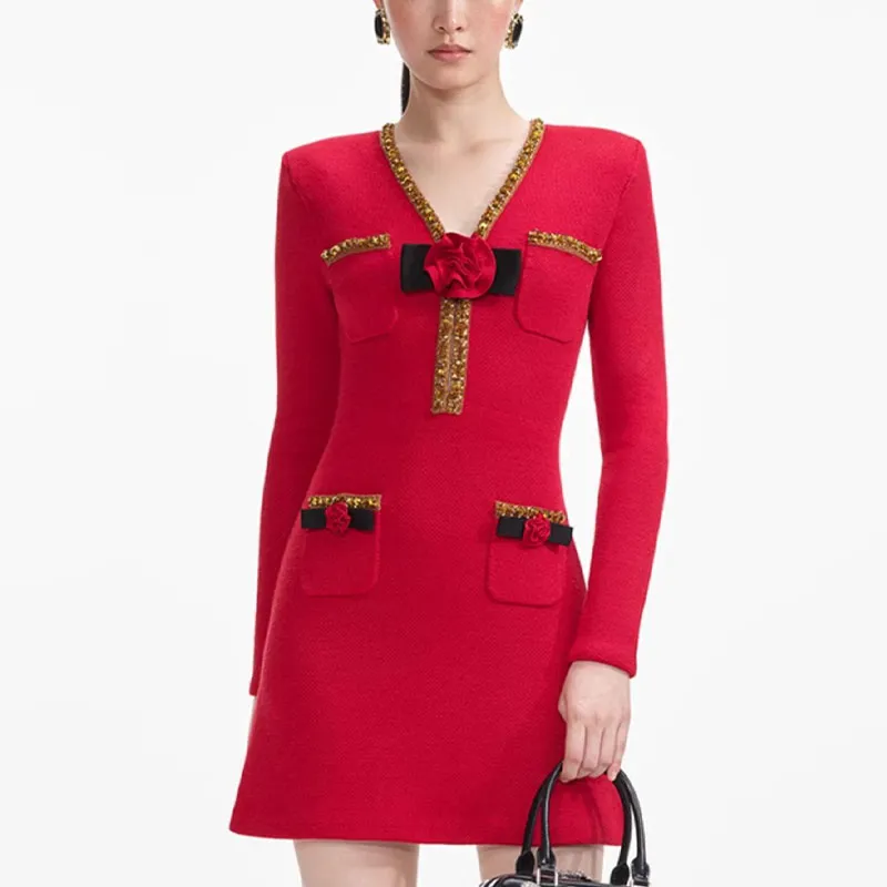 Self portrait Textured Knit Corsage Mini Dress-1