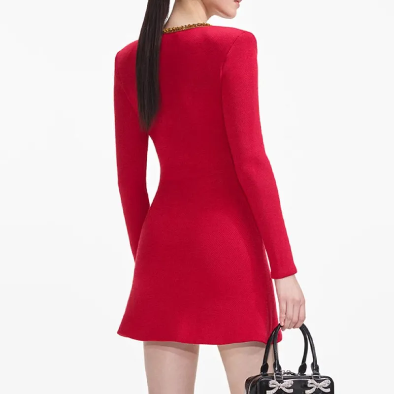 Self portrait Textured Knit Corsage Mini Dress-2