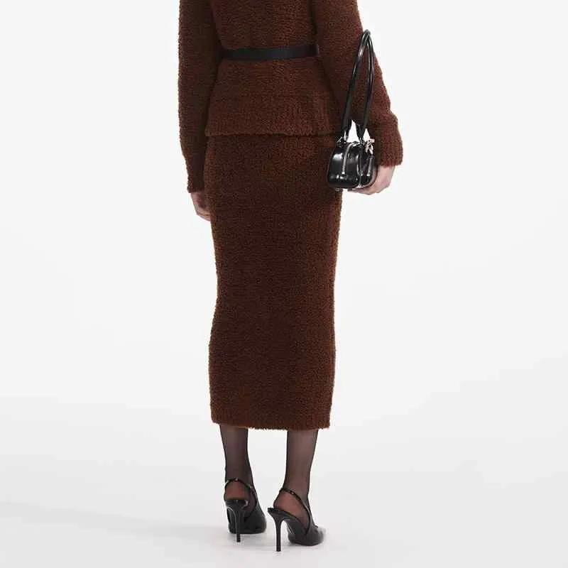 Self portrait Knit Long Skirts Women's Dark Brown-2
