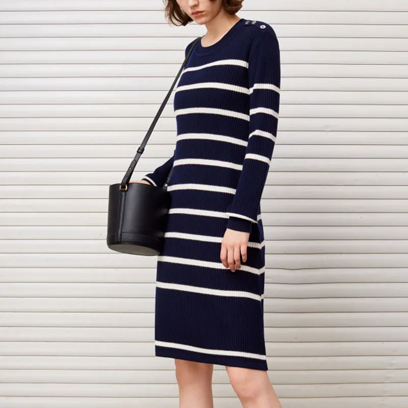 DKNY FW24 Long Sleeved Dress Women's Navy Blue-2