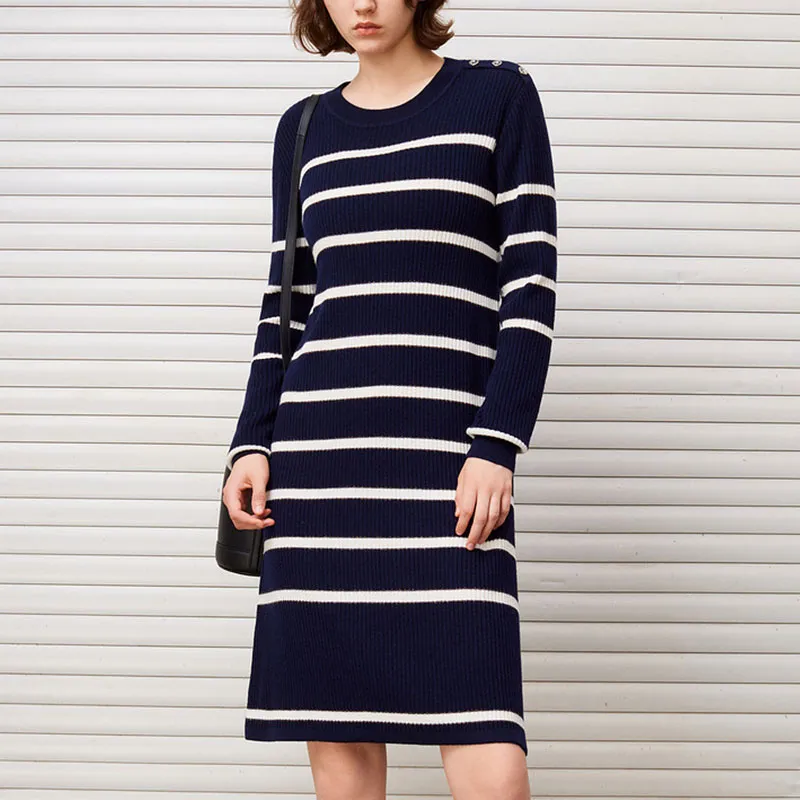 DKNY FW24 Long Sleeved Dress Women's Navy Blue-1