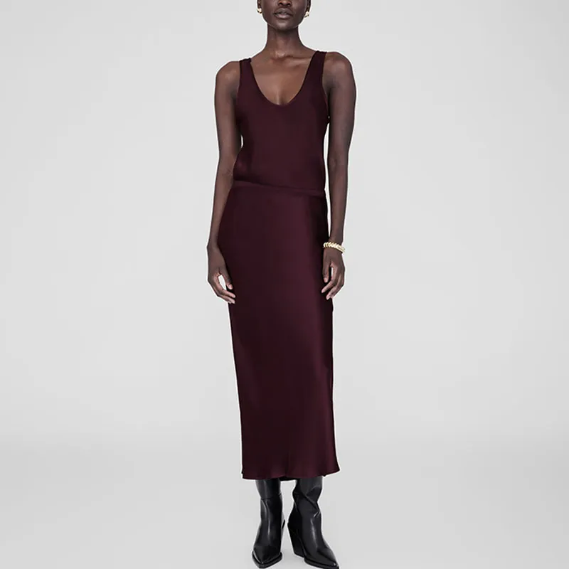 Anine Bing Bar Fluted Satin Midi Skirt-1