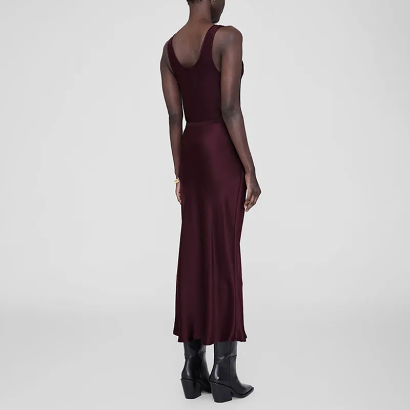 Anine Bing Bar Fluted Satin Midi Skirt-2