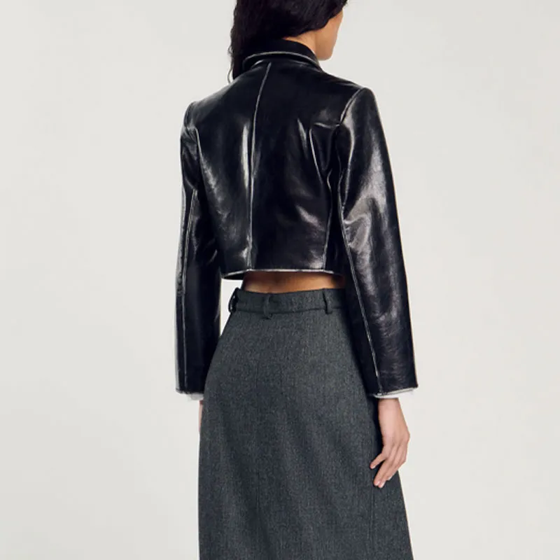 Sandro Cropped Leather Jacket-2