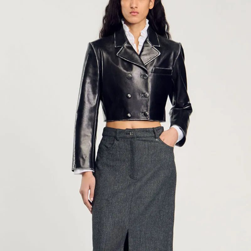 Sandro Cropped Leather Jacket-1