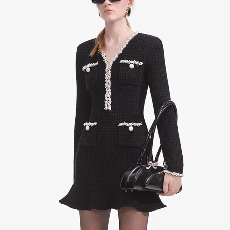 Self portrait Long Sleeved Dresses Women's Black & White-1
