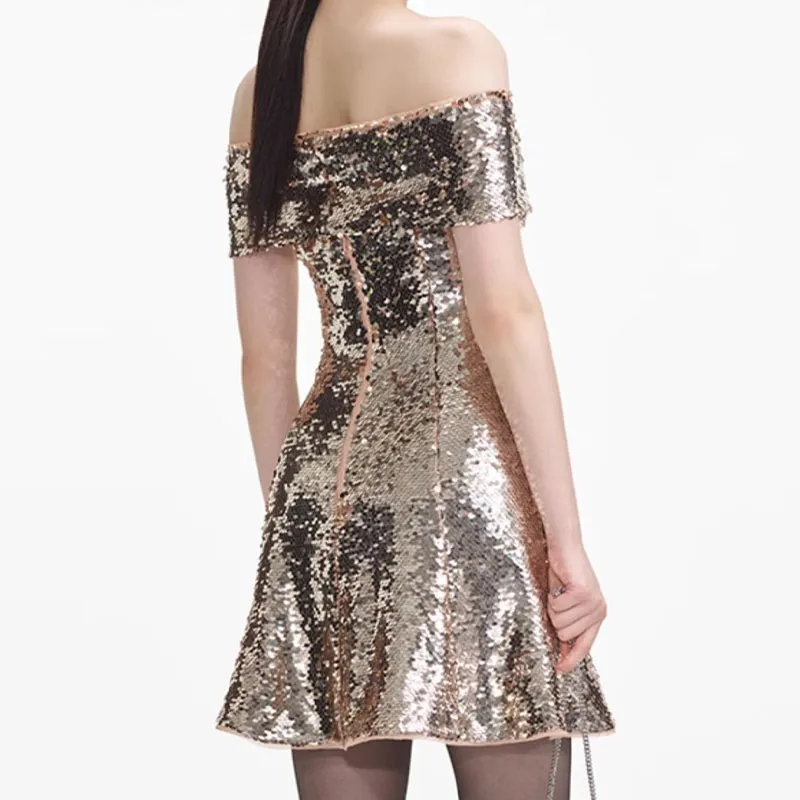 Self portrait New Year Short Sleeved Dresses Women's Gold-2