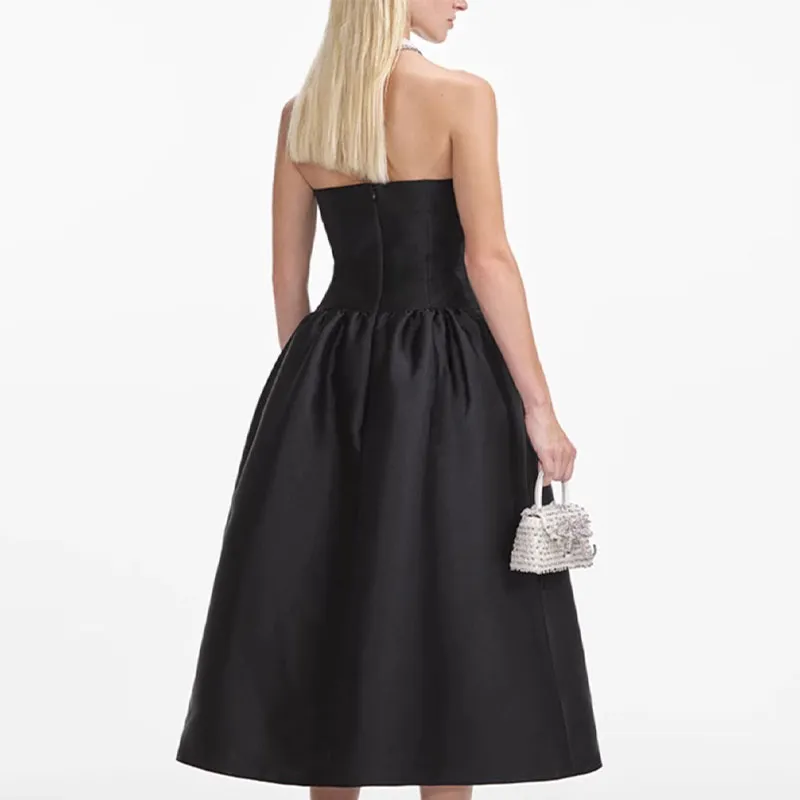 Self-portrait Taffeta Contrast Bow Midi Dress-2