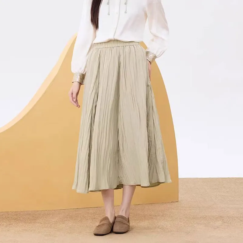 EICHITOO Casual Long Skirts Women's Beige Gold-1