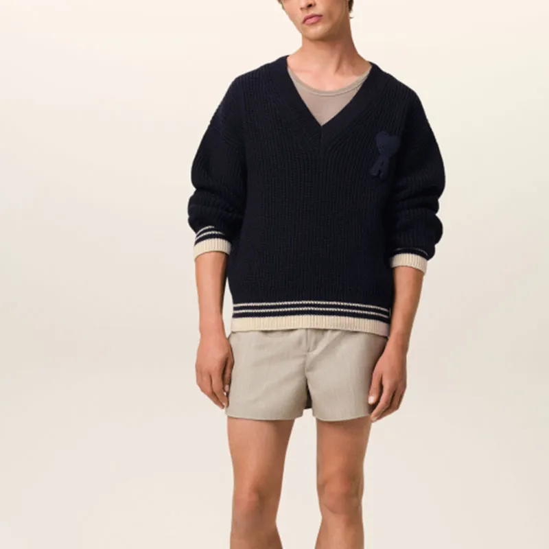 AMIPARIS Paris Ami De Coeur V Neck Knitted Jumper-1