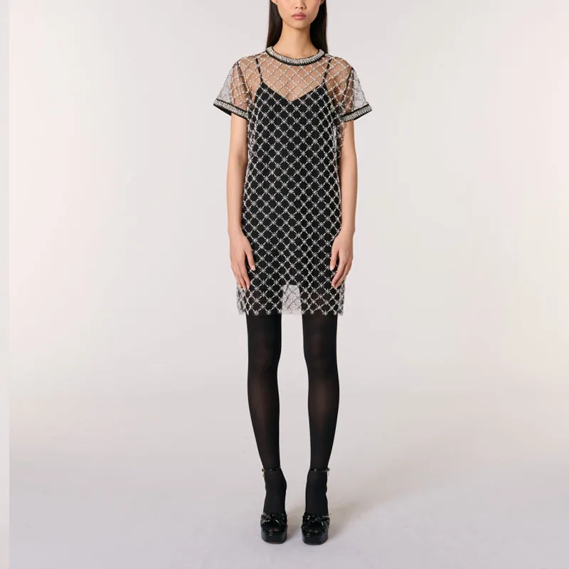 Maje Embroidered Tulle Mini Dress-1