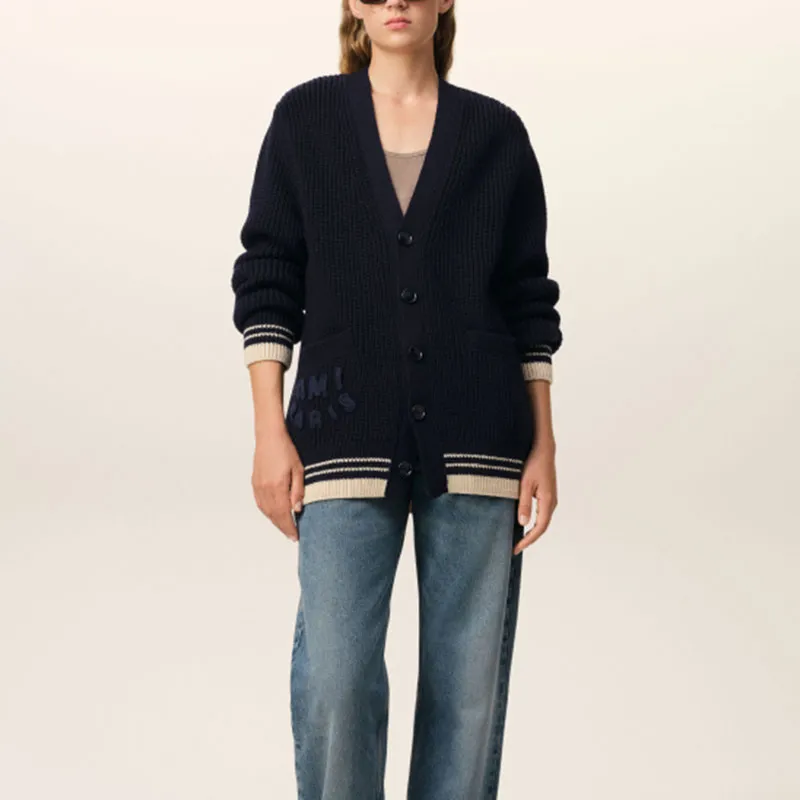 AMIPARIS Paris V Neck Ribbed Cardigan-1