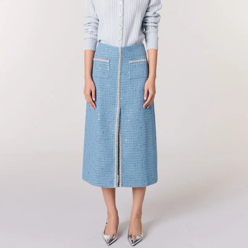 Maje Sequin embellished Tweed Midi Skirt-1