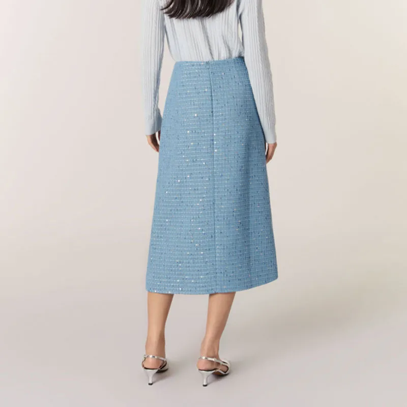 Maje Sequin embellished Tweed Midi Skirt-2