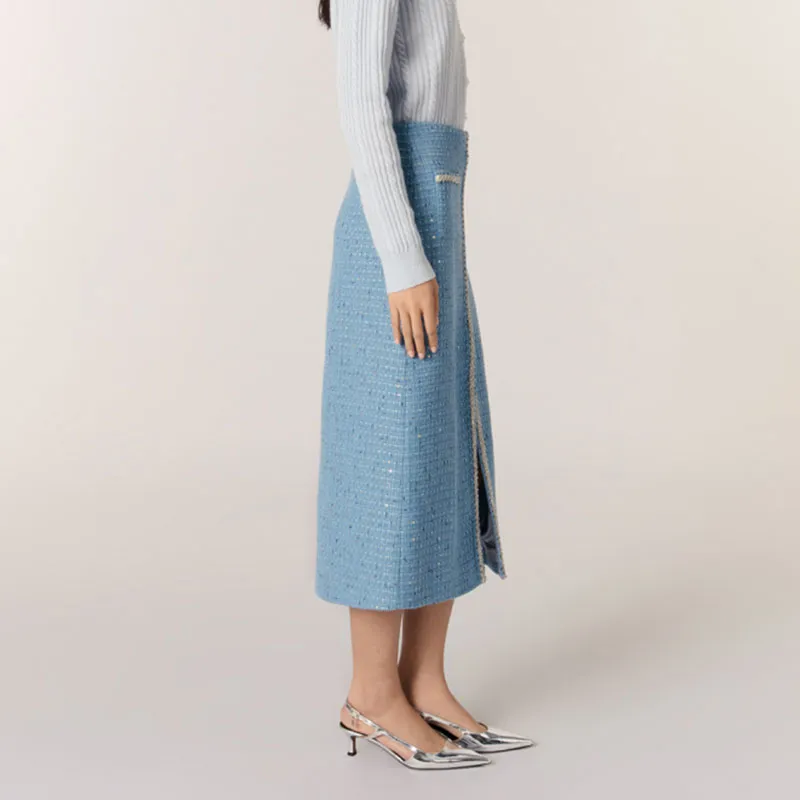 Maje Sequin embellished Tweed Midi Skirt-3