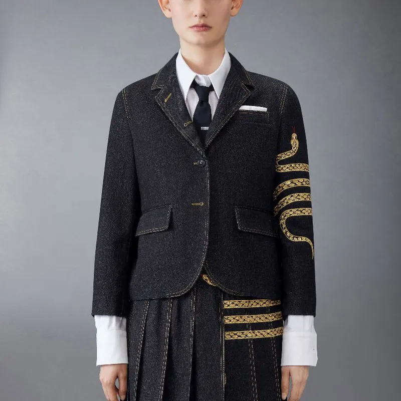 THOM BROWNE Snake motif Denim Blazer-1