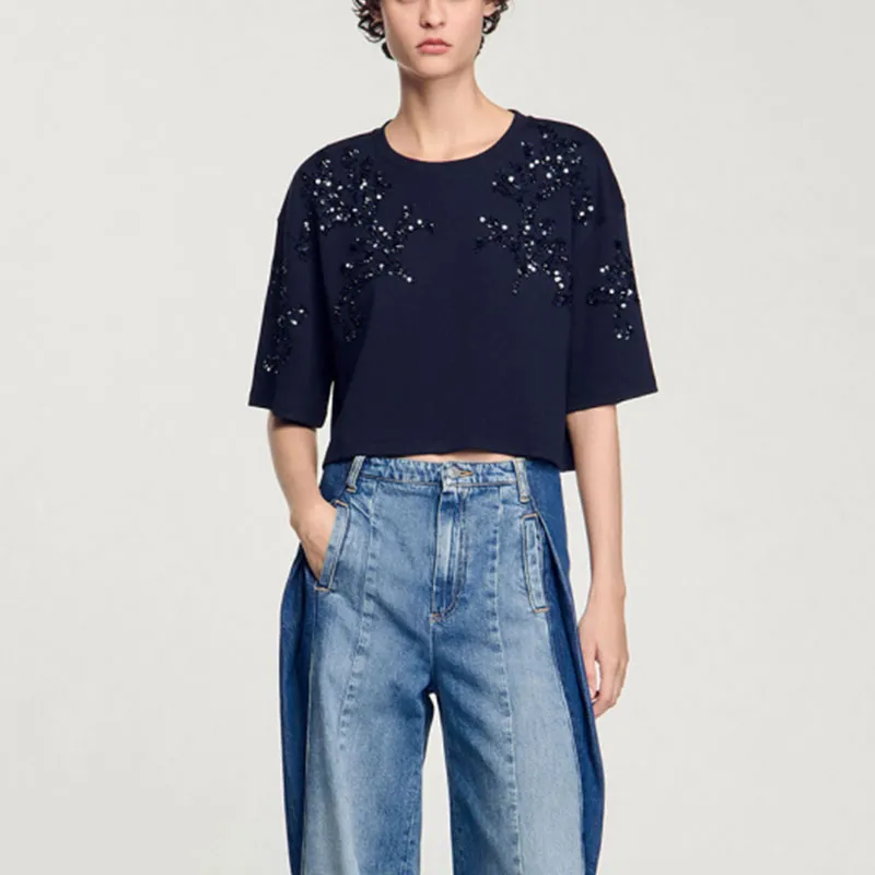 Sandro Rhinestone embellished T shirt-1