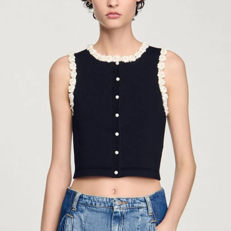 Sandro Floral appliqué Tank Top-3