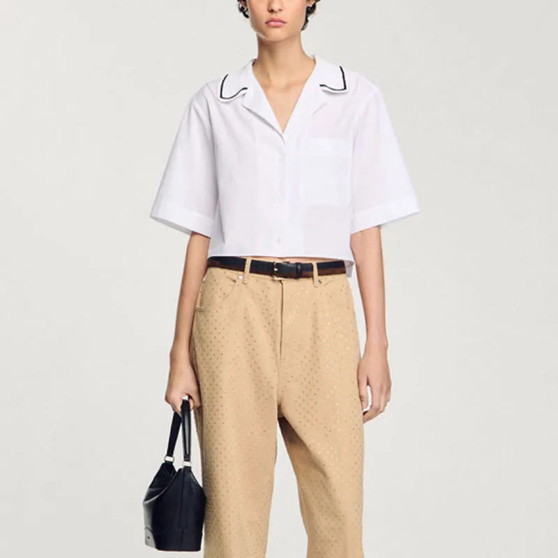 Sandro Knitted collar Shirt-1