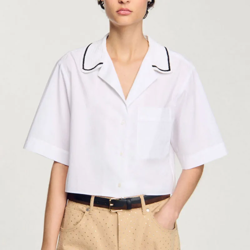 Sandro Knitted collar Shirt-3
