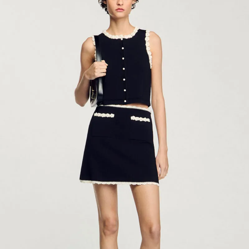 Sandro Contrasting trim Mini Skirt-1