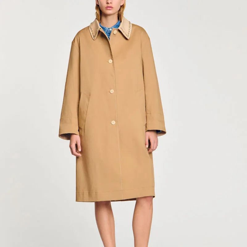 Sandro Rhinestone collar Trench Coat-3
