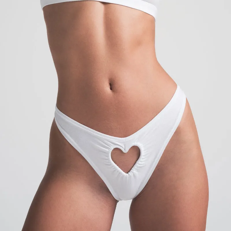 SKIMS Valentine's Day Collection SS25 COTTON JERSEY HEART DIPPED THONG Underpants Women's 1 Pack SNOW/Snow-1