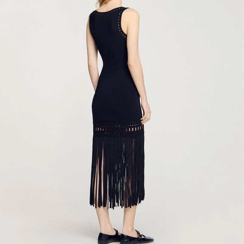 Sandro Fringed Knit Dress-2