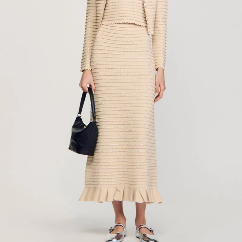 Sandro Knit Long Skirts Women's Beige Yellow-1