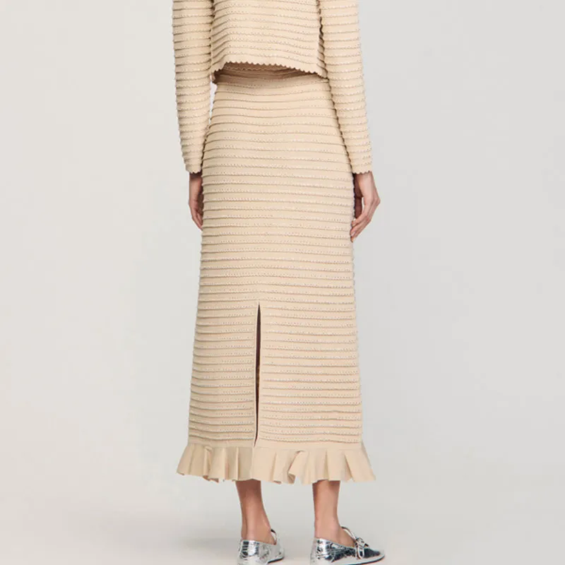 Sandro Knit Long Skirts Women's Beige Yellow-2